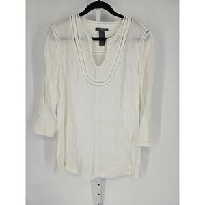 Liz Claiborne Women's White Crochet Henley-Neck Long Sleeve Tunic Size XL